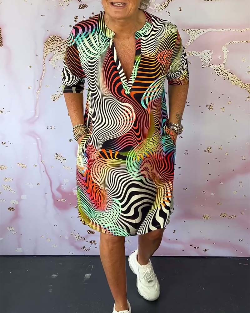 Diane | Abstract Print V Neck Shift Dress