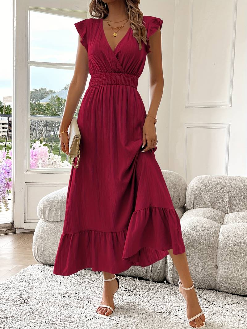 Gayasha | Flutter Sleeve V Neck Maxi Dress
