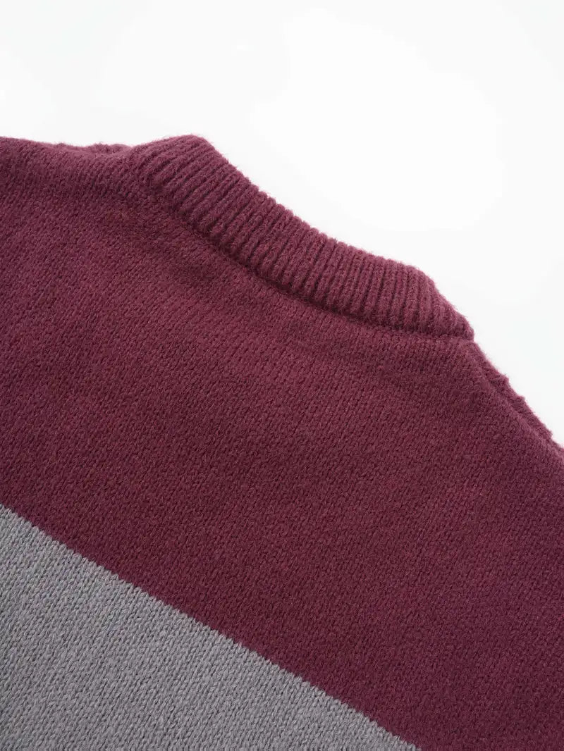 Watkins | Color Block Cable Knit Crewneck Sweater