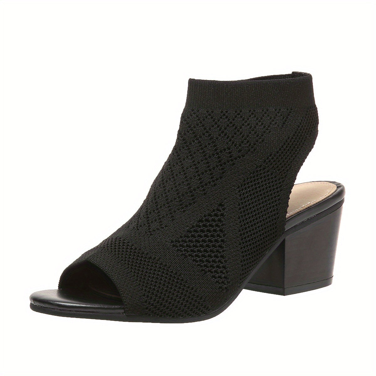 Velina | Peep Toe Knit Block Heel Sandals