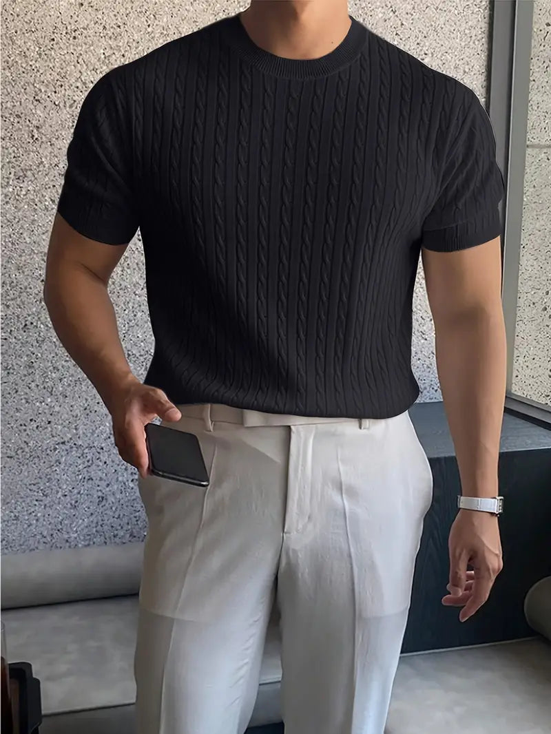 Kiril - Cable Knit Short Sleeve Crewneck Jumper
