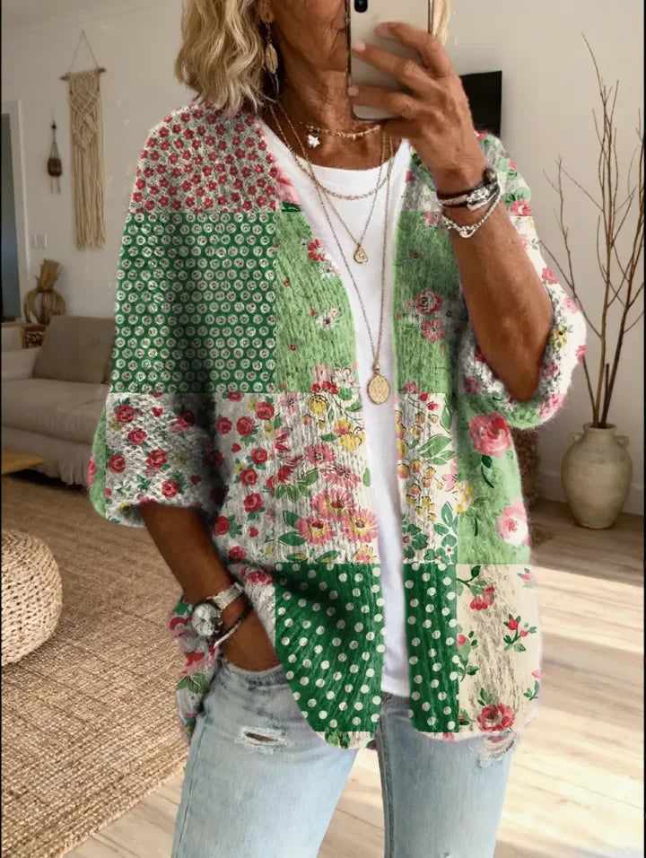 Stevena | Floral Patchwork Open Front Cardigan