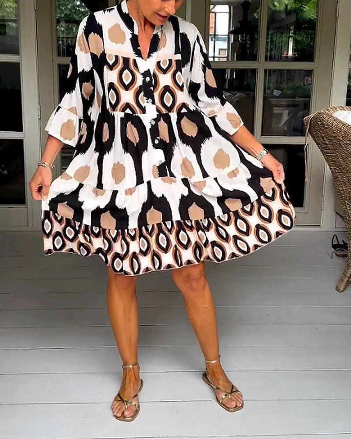 kinza | Printed V Neck Button Front Dress