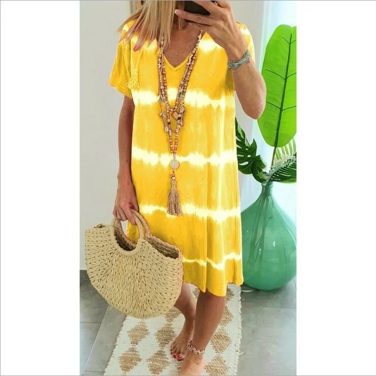 Herma | V Neck Tie Dye Loose Midi Dress