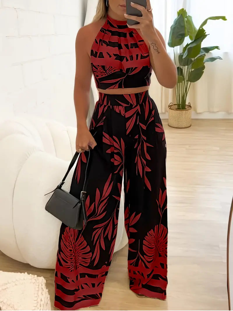 Zirina | Halter Crop Top Wide Leg Set