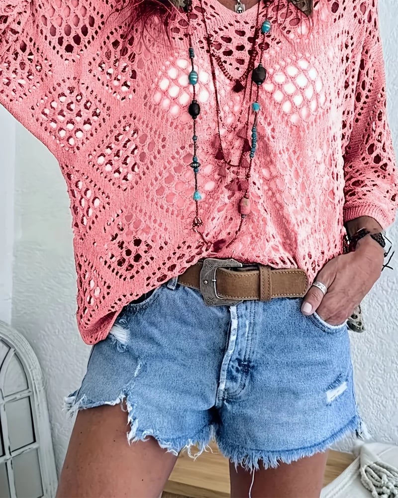 Helenia | Crochet Knit Openwork Sleeve Top