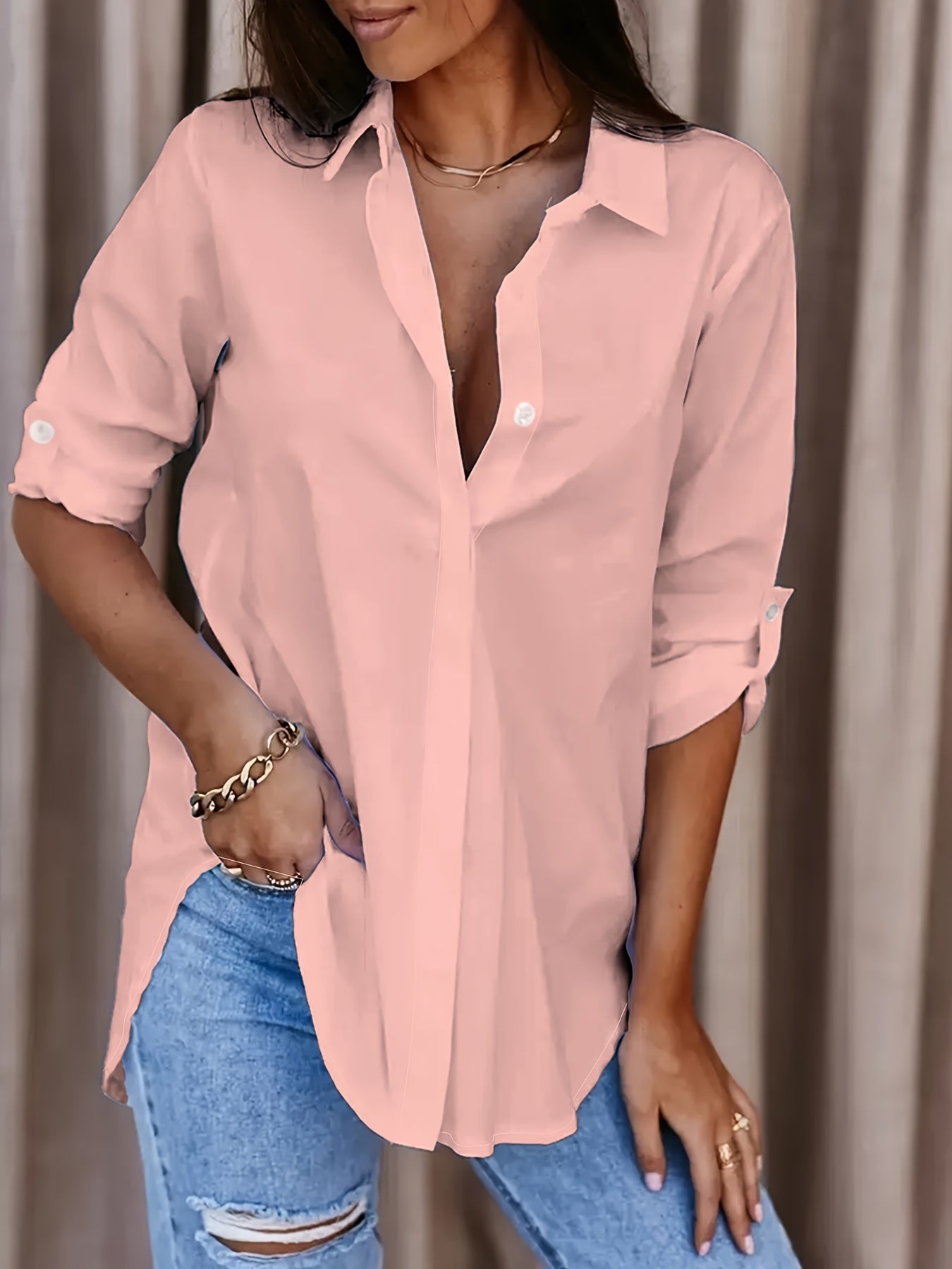 Arissa | Collared Roll-Tab Button Front Shirt