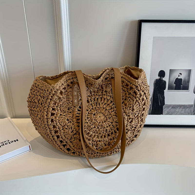 Cléa | Woven Round Straw Shoulder Tote Bag
