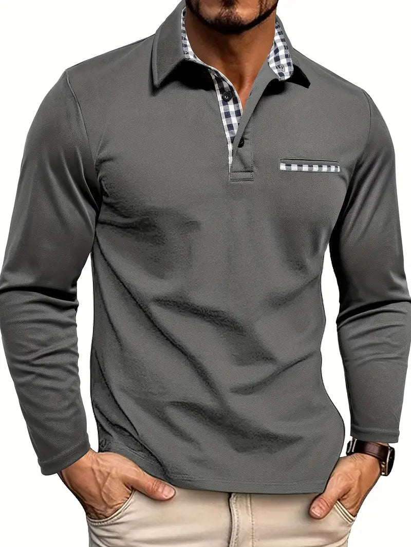 Cristhian | Polo Shirt With Long Sleeves and Checked Trim