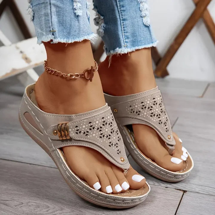 Tiara - Wedge Slip On Cutout Sandals