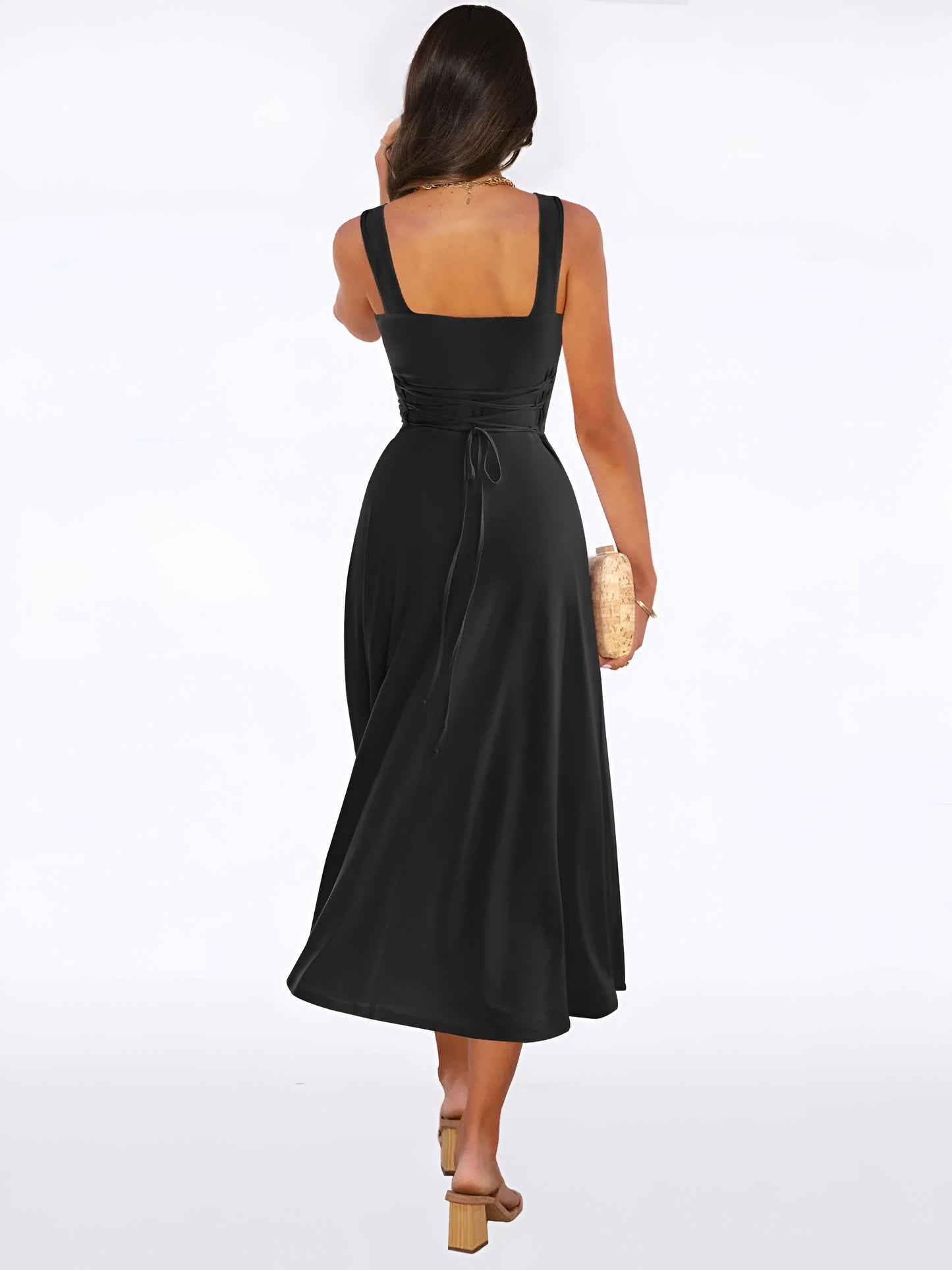 Jasmini | Square Neck Sleeveless A-Line Midi Dress
