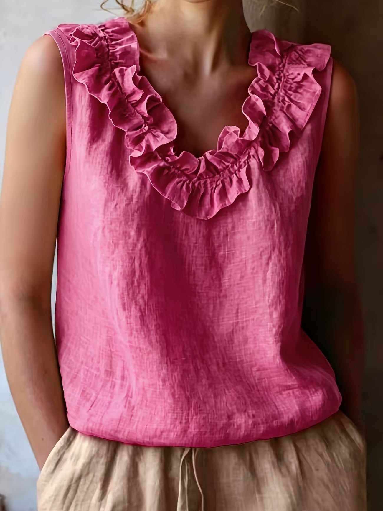 Safiya | Sleeveless Ruffle Neck Loose Blouse
