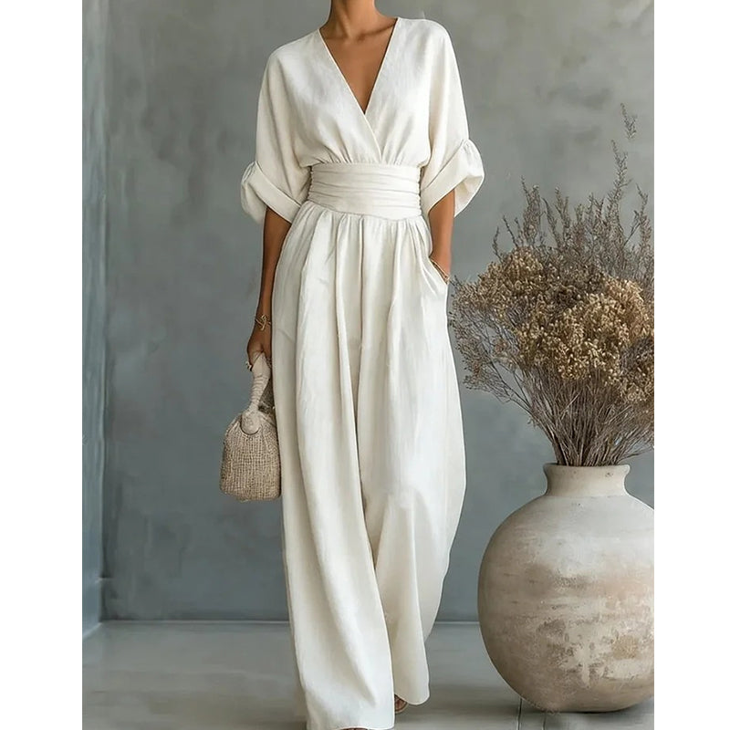 Lumamark | Elegant V-Neck Wide-Leg Jumpsuit