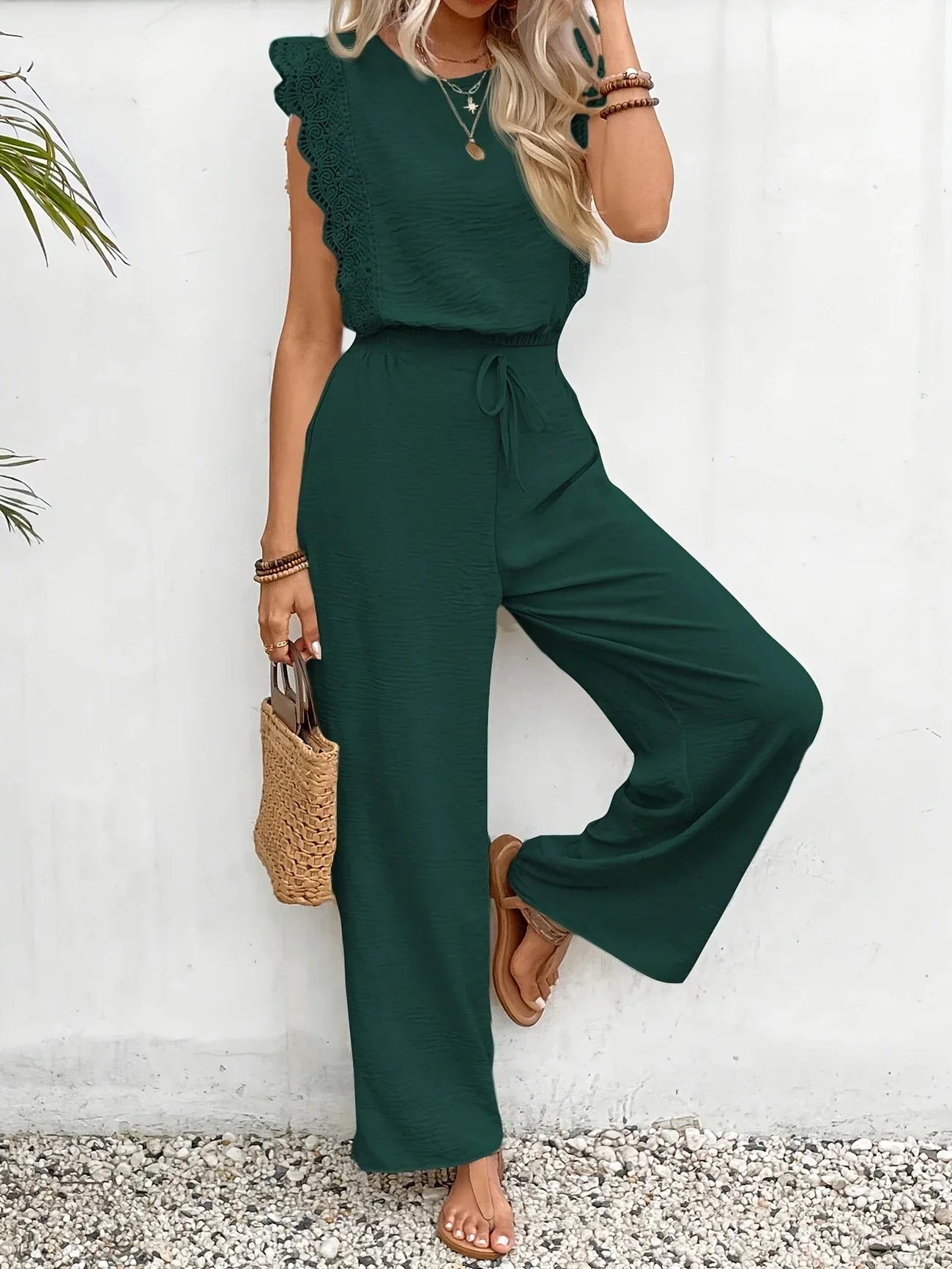 Ziva | Lace Trim Wide Leg Jumpsuit
