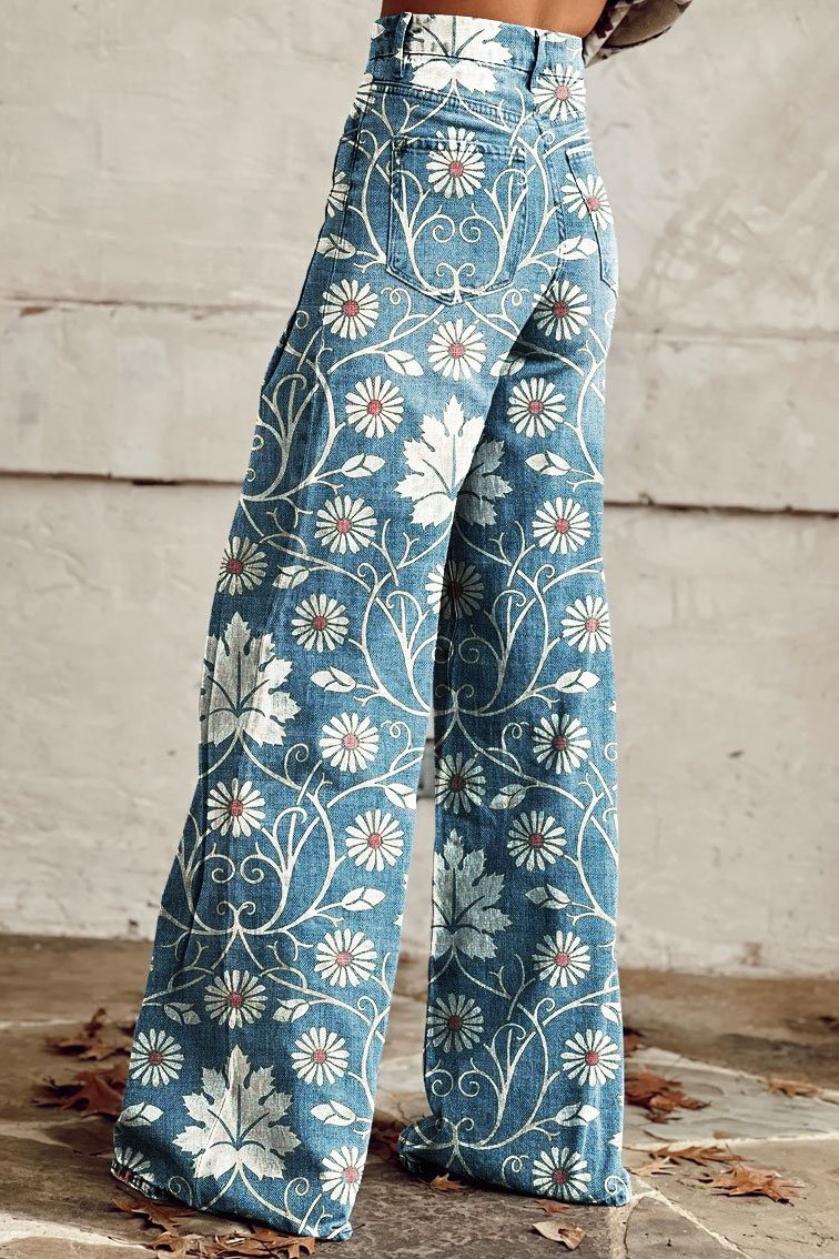 Mailin | Pants Wide Leg Denim Style Prints