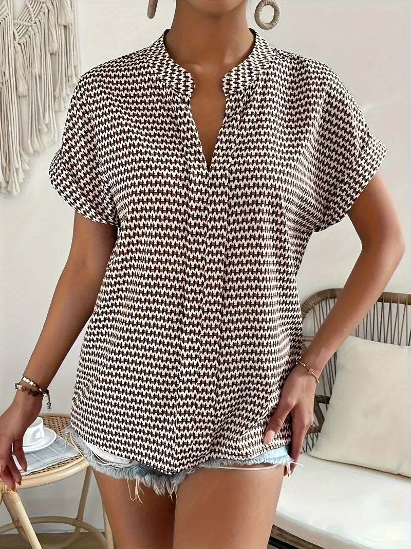 Leonore | Blouse Short Sleeve Split Neck Print