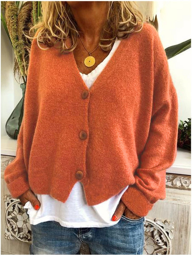 Monique | Button-Front V-Neck Relaxed Knit Cardigan