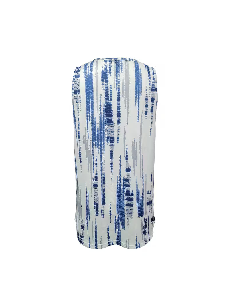 Corinaa | Sleeveless V Neck Printed Button Blouse