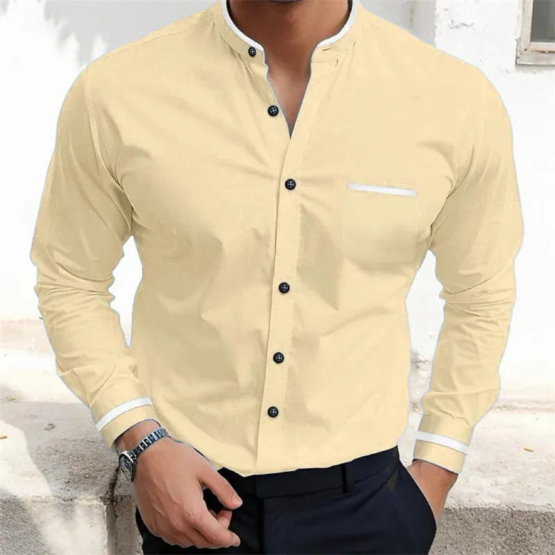 Askar | Long Sleeve Band Collar Shirt