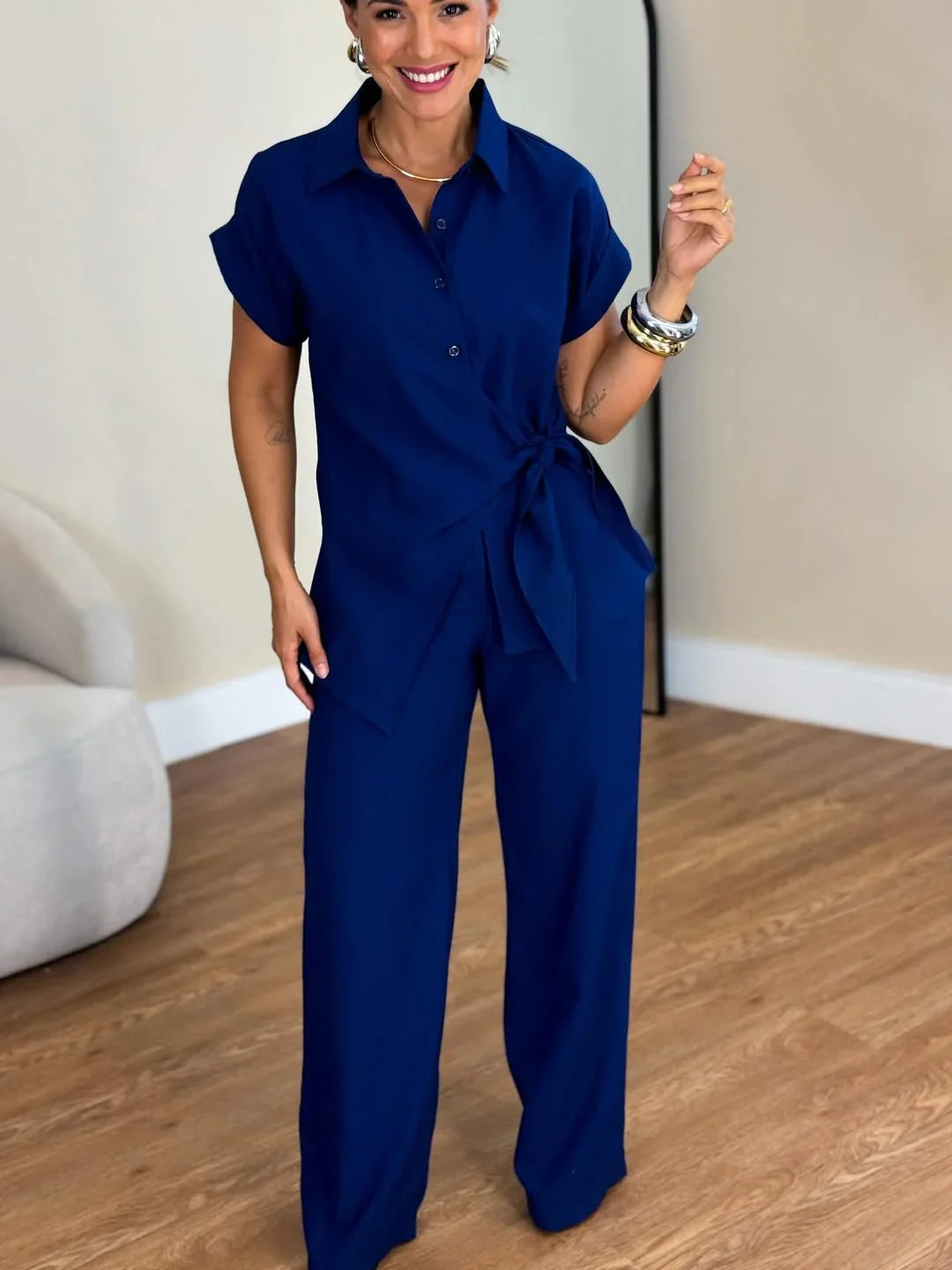 Lorie | Two Piece Tie Front Wide Leg Set