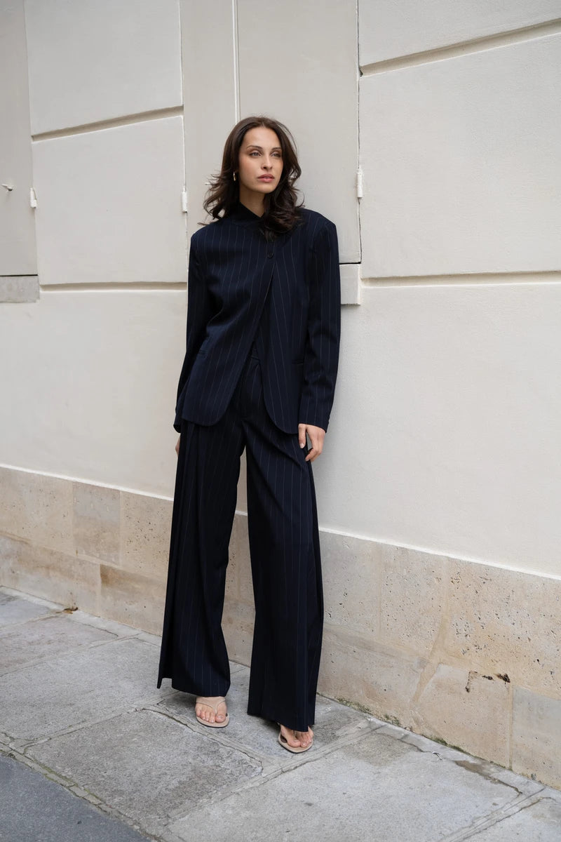 Aida | Blazer With Pinstripes and Asymmetric Button Front