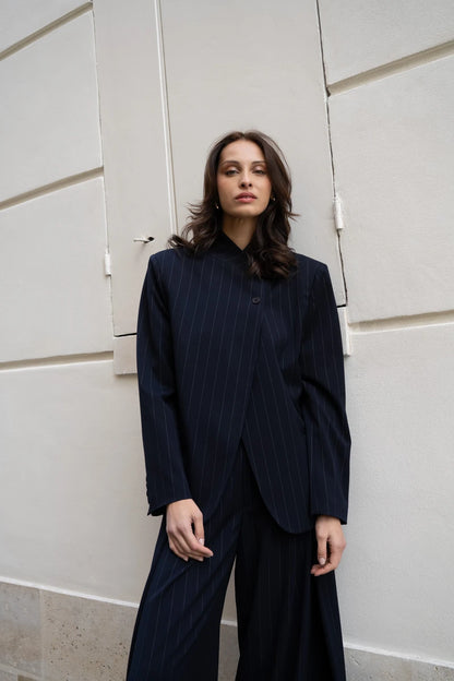 Aida | Blazer With Pinstripes and Asymmetric Button Front