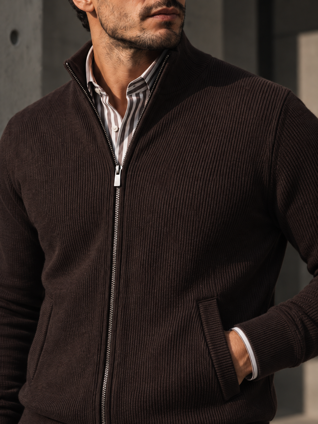 Milou | Cardigan With Ribbed Texture and Stand Collar