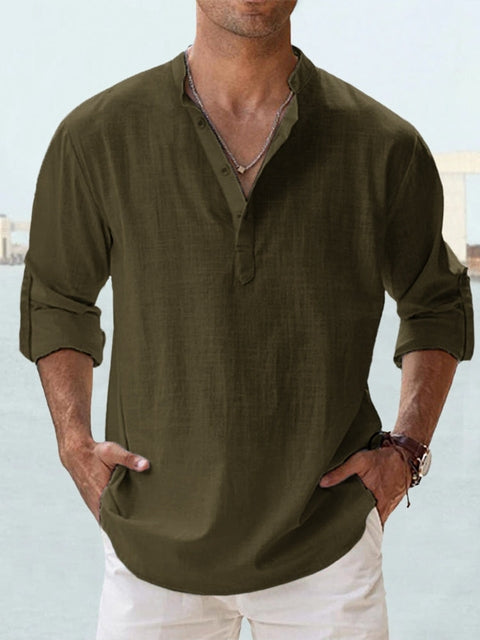 Leon | Henley Collar Roll Sleeve Shirt