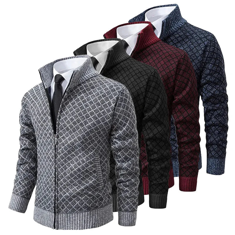 Klarik | Full-Zip Diamond Pattern Knit Cardigan