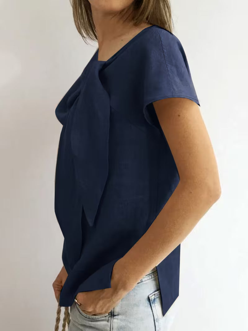 Jovea | Draped Tie-Neck Short Sleeve Top