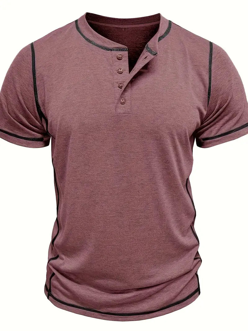 Orazio | Henley Short Sleeve Contrast Stitch Shirt