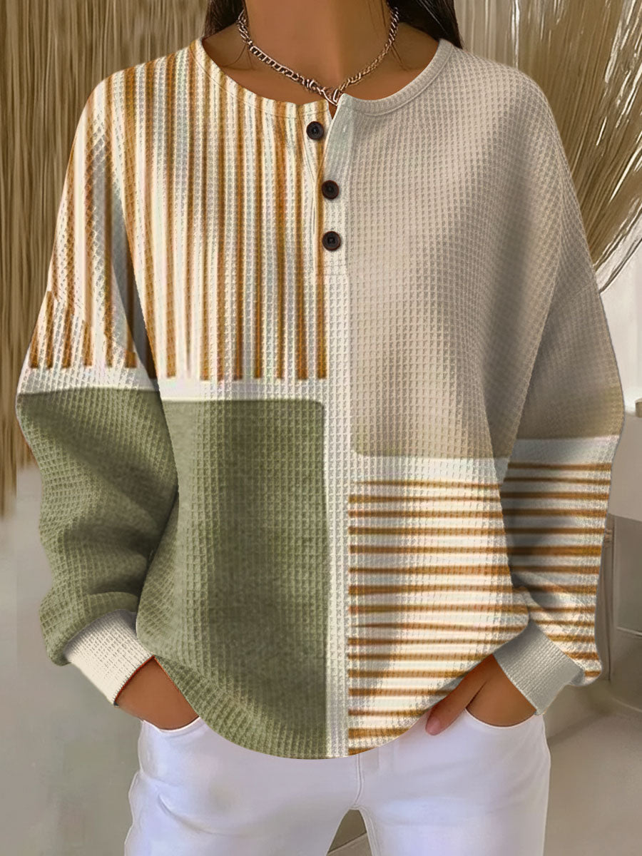 Delvarina | Waffle Knit Pullover with Button Detail