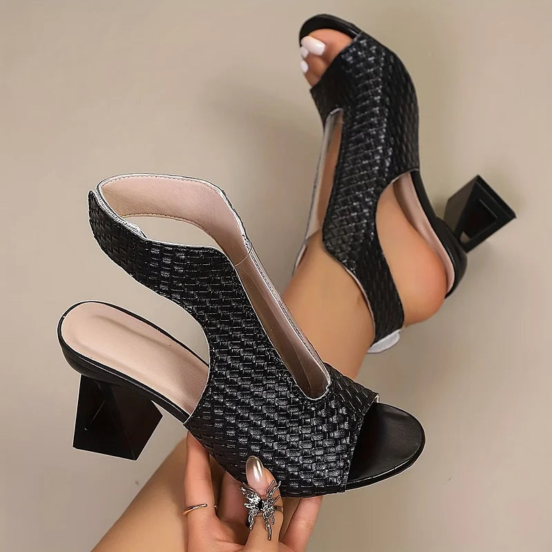 Dunnia - Peep Toe Woven Slingback Heels