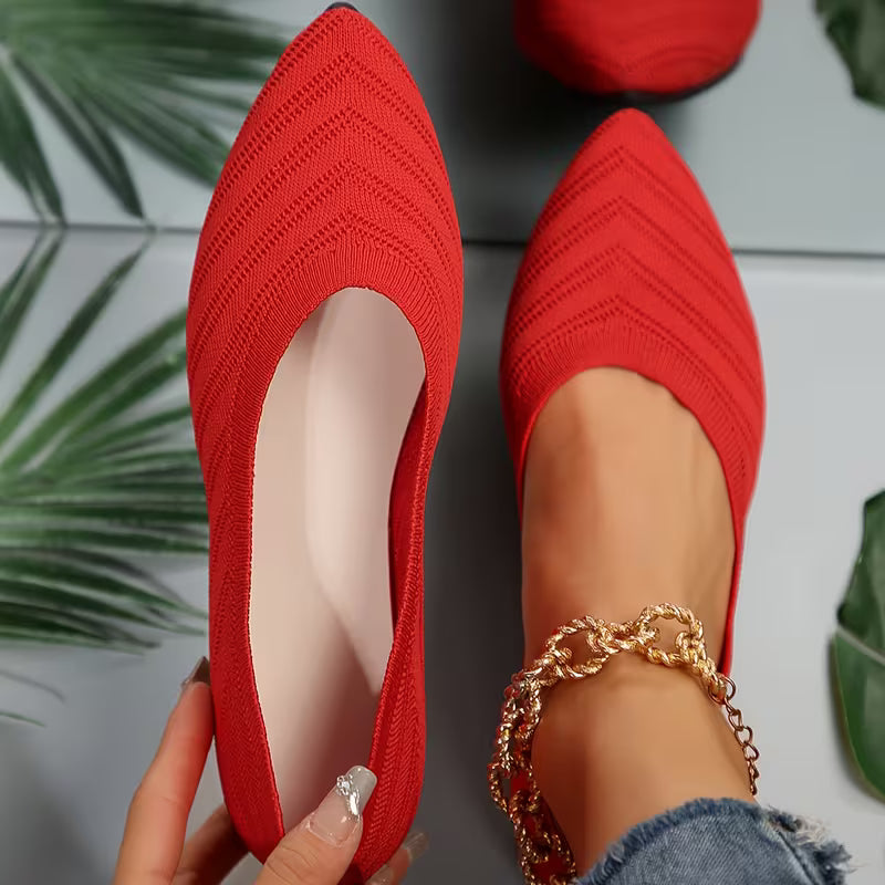 Mikya - Pointed Toe Knit Ballet Flat Shoes