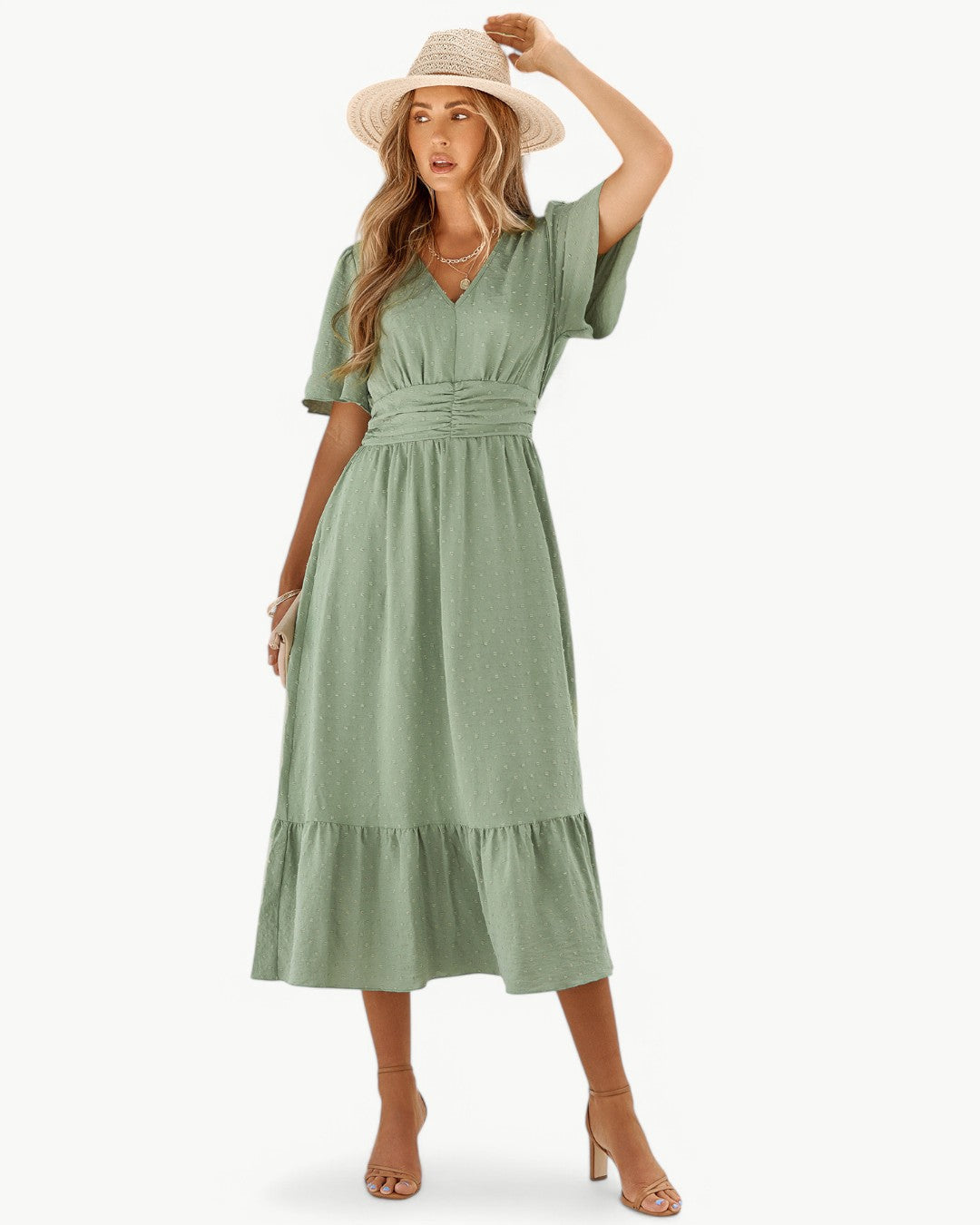 Rameena | Midi Dress V Neck Short Sleeves