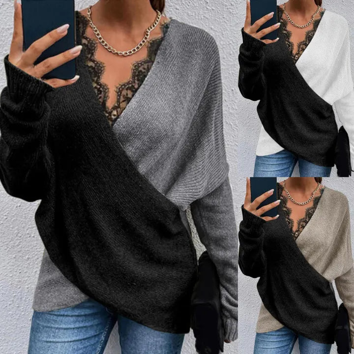Keira | Long Sleeve Color Block Wrap Sweater