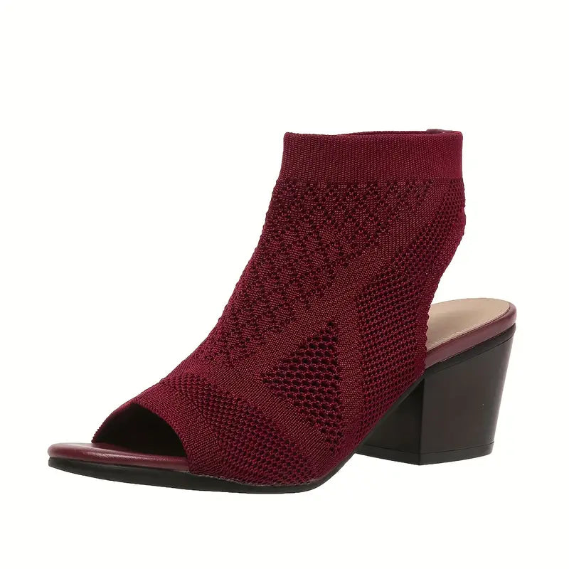 Velina | Peep Toe Knit Block Heel Sandals