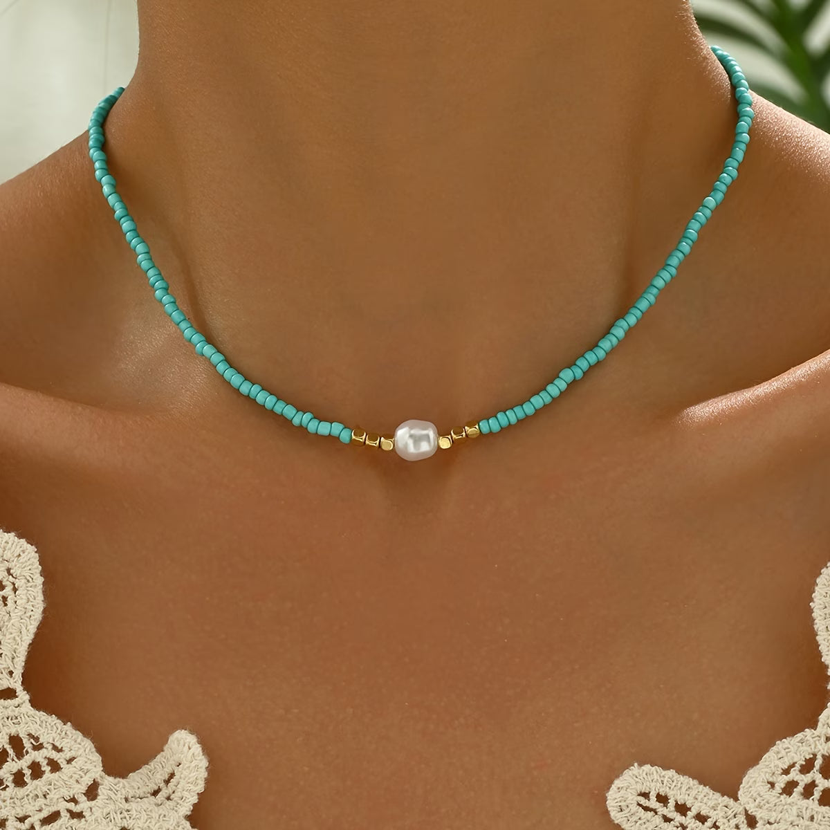 Araya | Beaded Pearl Accent Choker Necklace