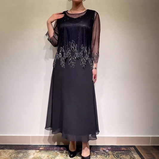Eiriana | Embellished Mesh Sleeve Midi Dress
