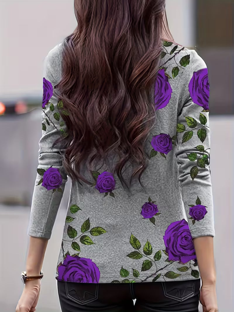 Gwenine | Floral Print Mock Neck Long Sleeve Top