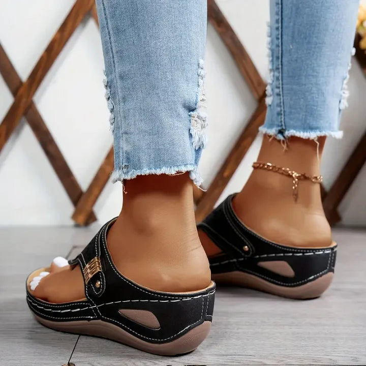 Tiara - Wedge Slip On Cutout Sandals