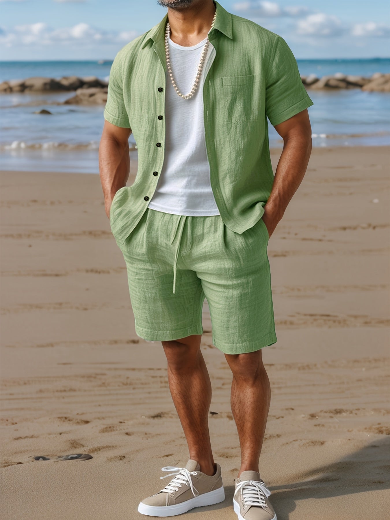 Fillon | Short Sleeve Button Front Shirt Shorts Set