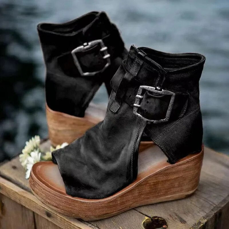 Ljudmila | Wedge Sandals With Buckle Ankle Strap