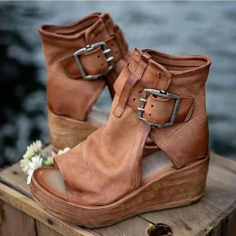 Ljudmila | Wedge Sandals With Buckle Ankle Strap