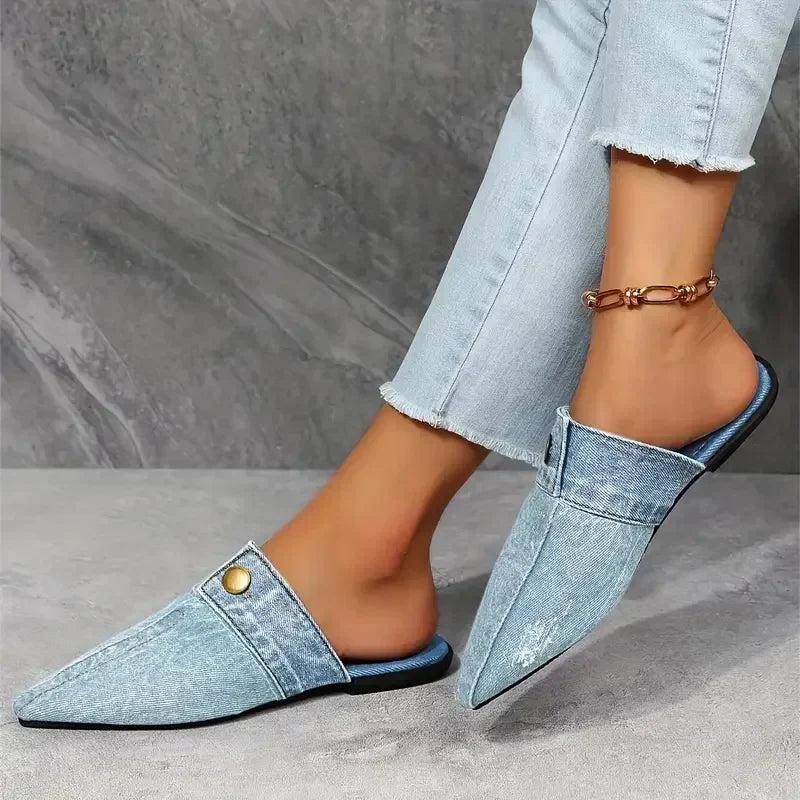 Evropi | Pointed Toe Denim Mule Flats