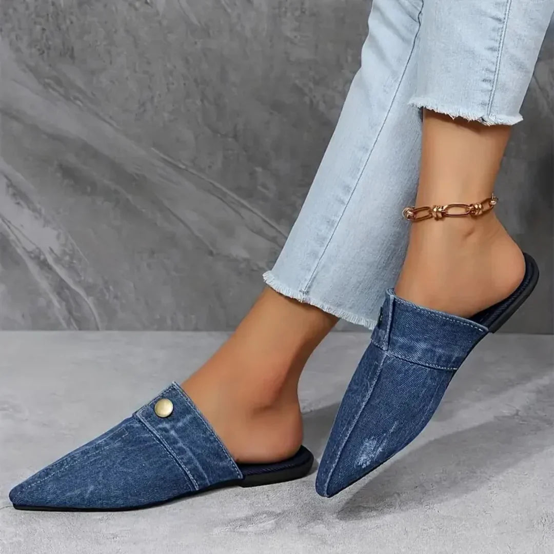 Evropi | Pointed Toe Denim Mule Flats