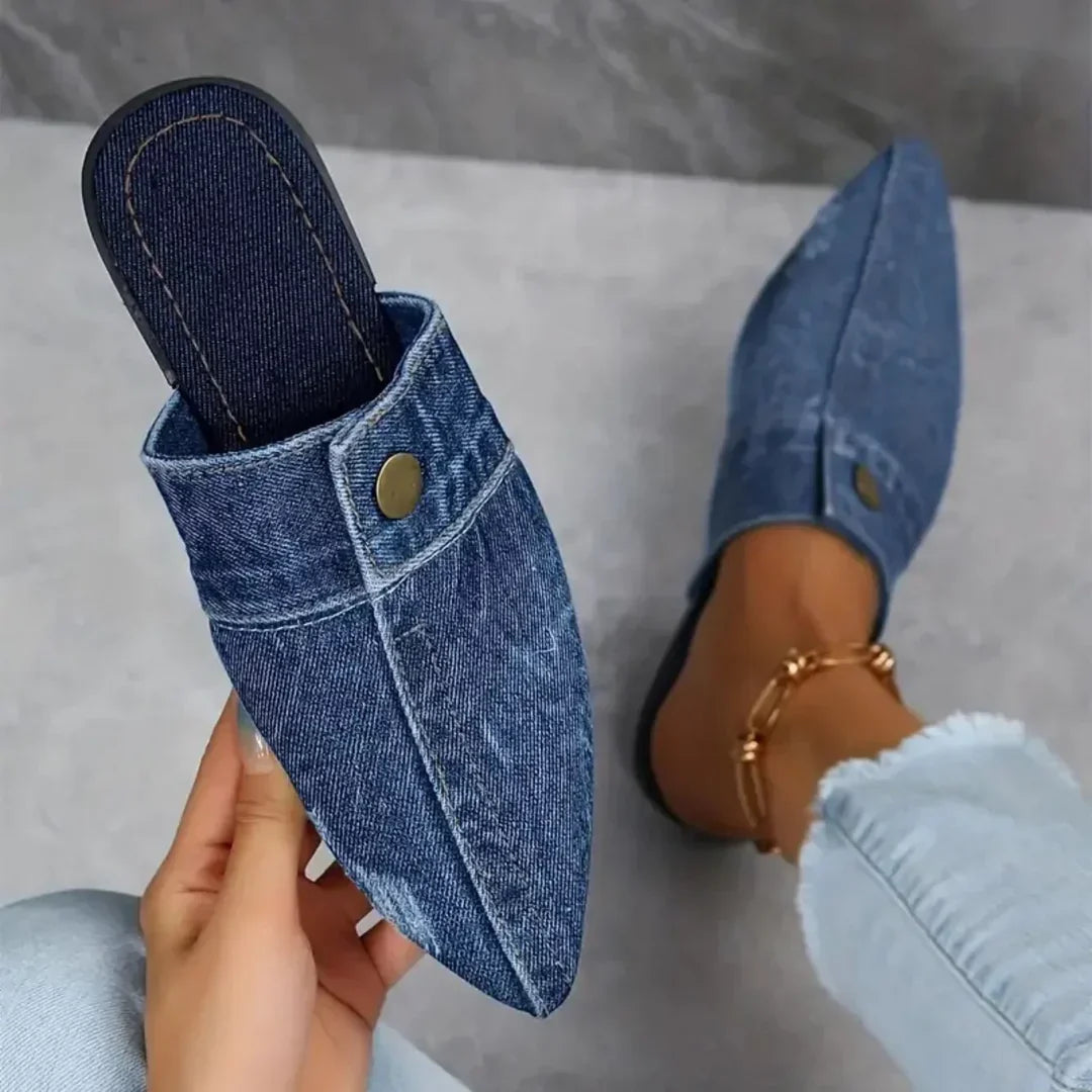 Evropi | Pointed Toe Denim Mule Flats