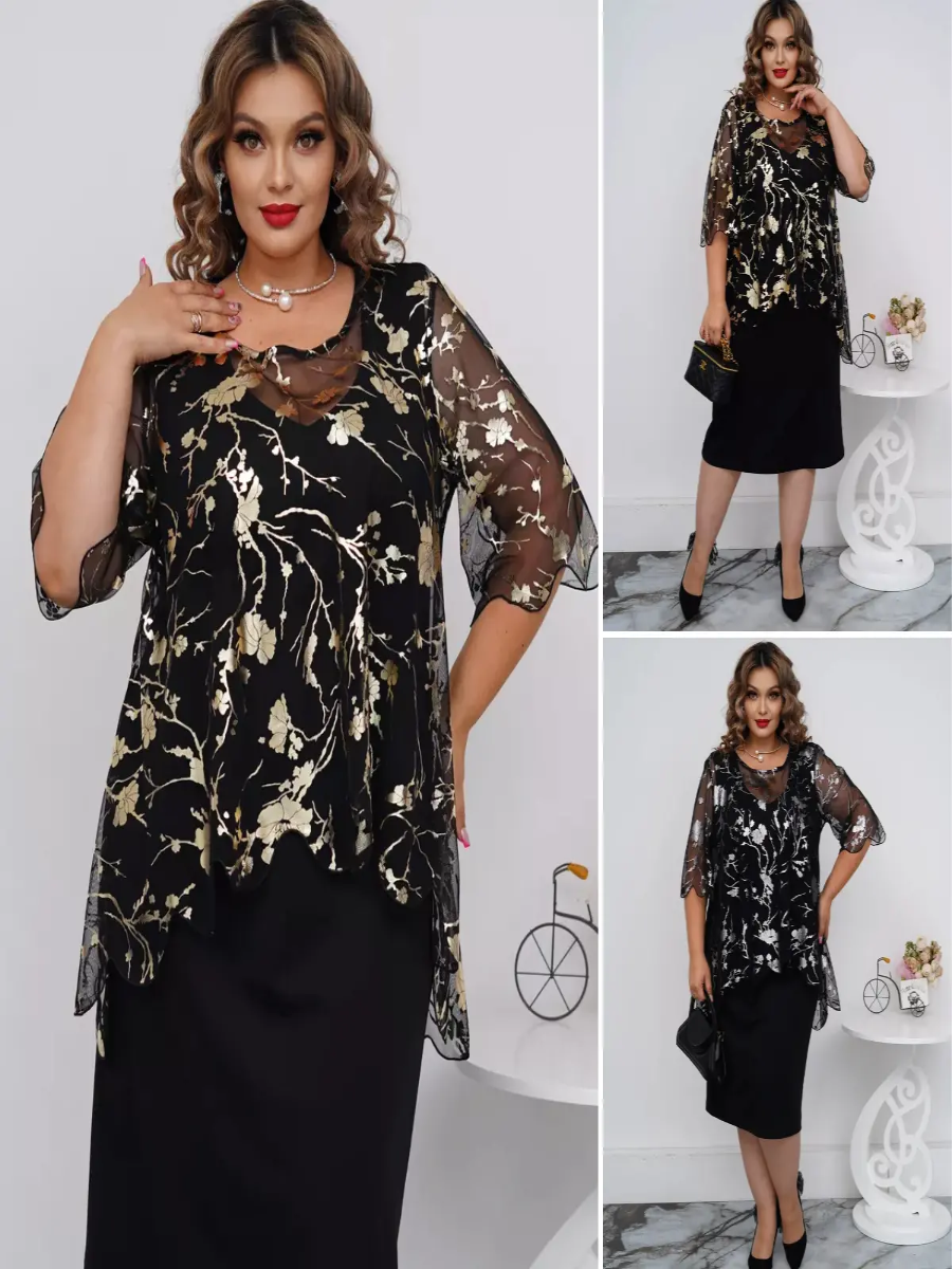 Justine | Floral Mesh Overlay Midi Dress