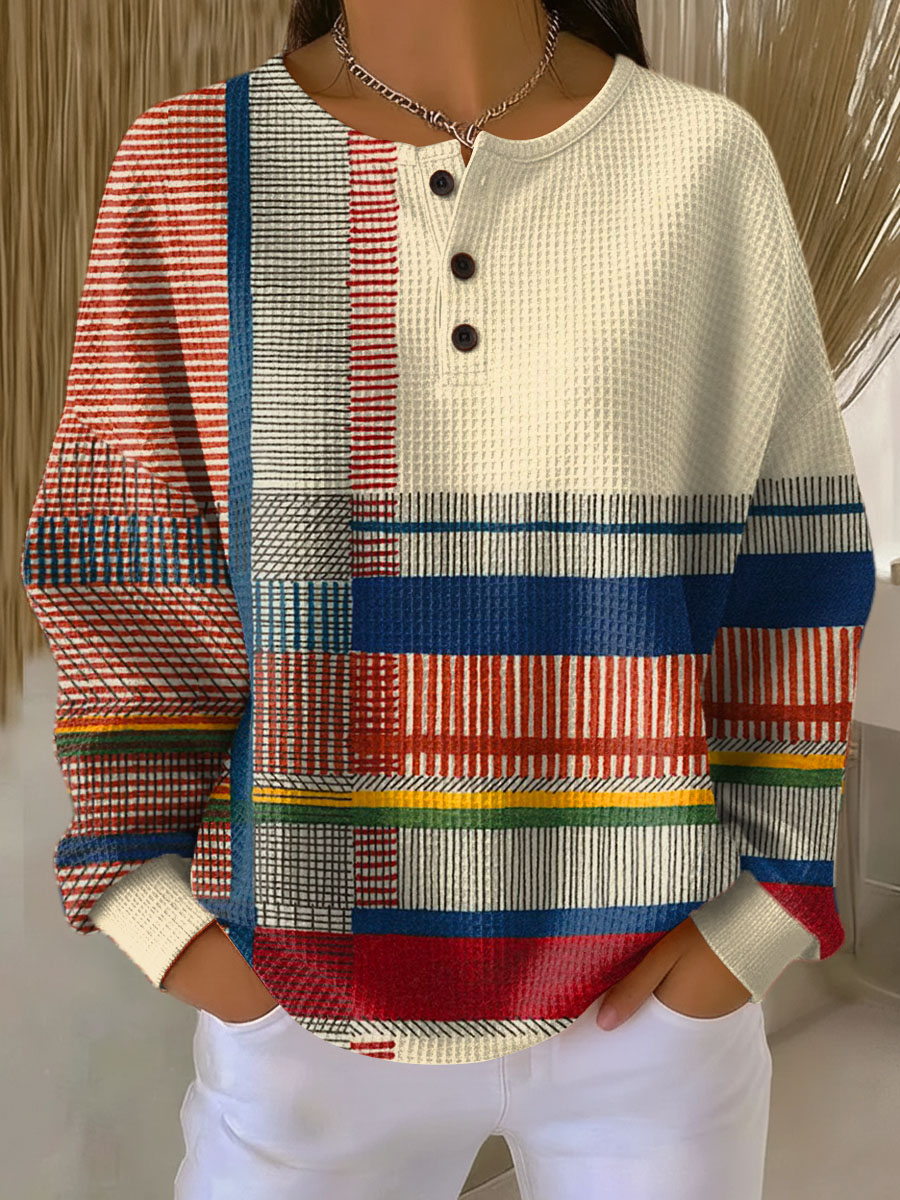 Delvarina | Waffle Knit Pullover with Button Detail