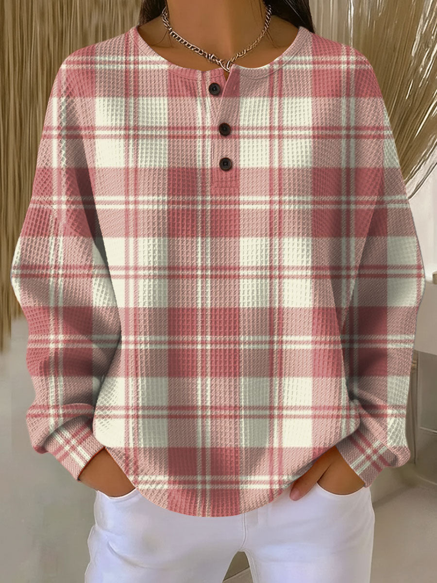 Delvarina | Waffle Knit Pullover with Button Detail